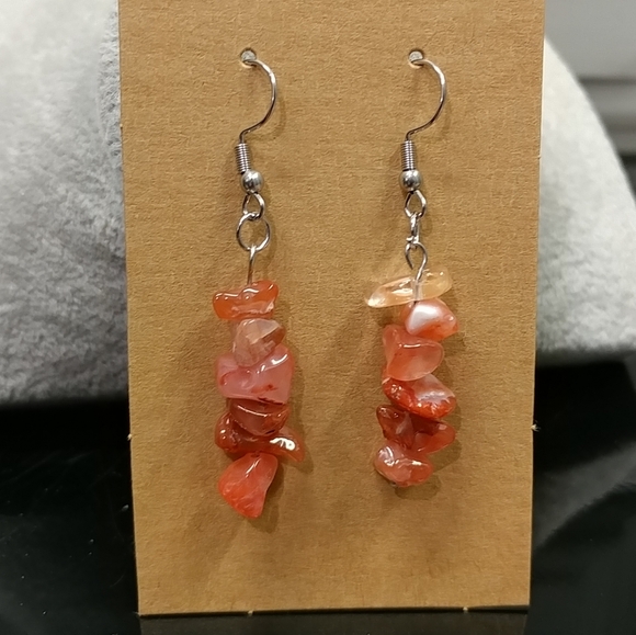 Rhodonite Earrings Natural Gemstone Chip Beaded Surgical Stainless-Steel Hooks - Picture 3 of 13